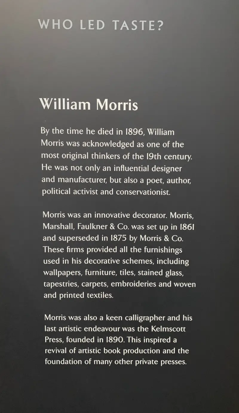 Introduction Signage to the William Morris Collection in the Victoria and Albert Museum, London